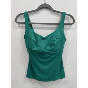 Athleta Tankini Swim Top 32D/DD Green V Neck Padded Bust Supportive Shelf Bra
